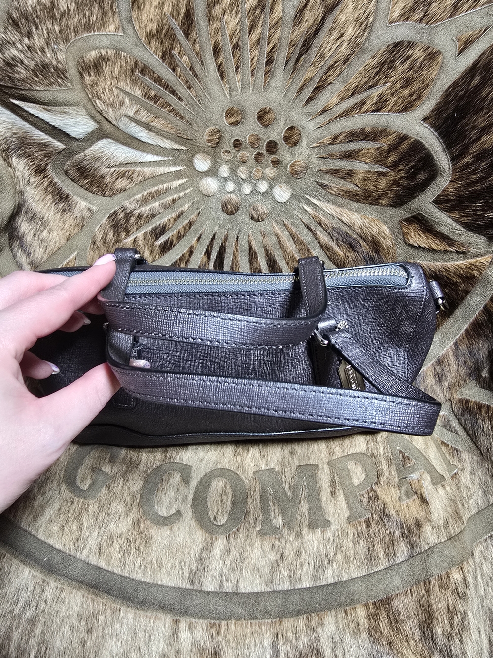 Used COACH SAFFIANO LEATHER MINI SATCHEL SILVER GUNMETAL - Picture 3 of 12